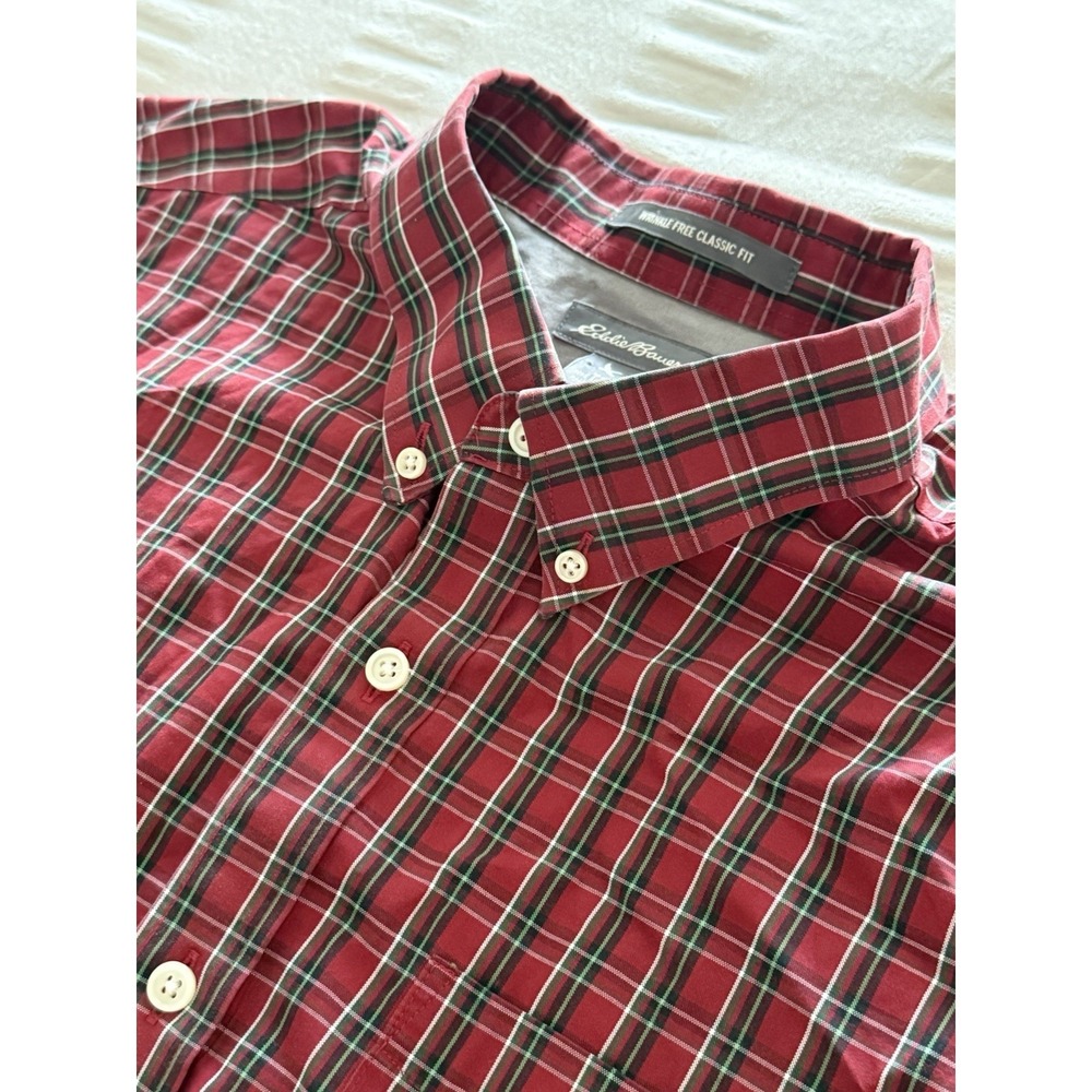 Eddie Bauer Men's Wrinkle Free Classic Fit Plaid Check Shirt Size T2XL
